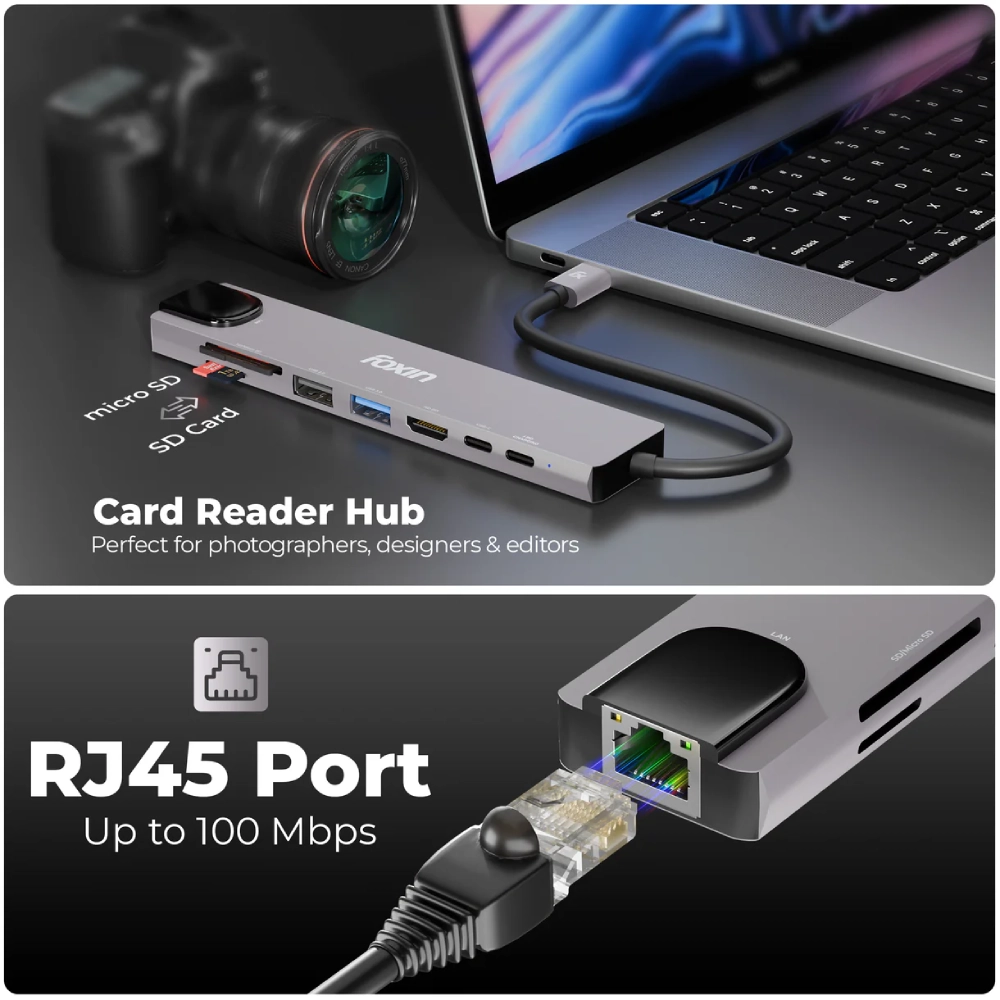 Foxin  Type-C Hub 8 in 1 (HDMI | USB 3.0 | PD) C-HUB 8 view 4